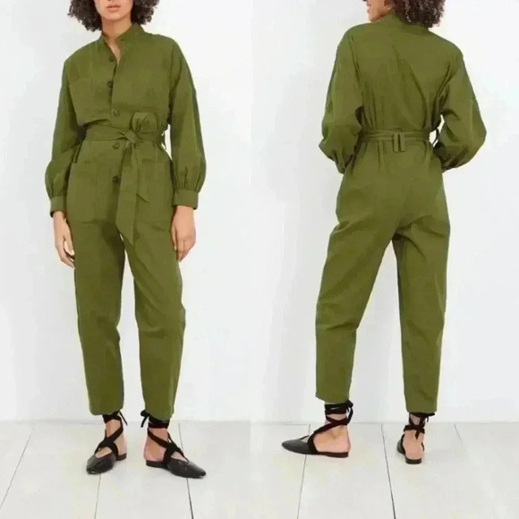 Apiece Apart Green Kiva Levante Jumpsuit Pant Flight Suit Belted Women’s 4 Vogue - Picture 1 of 14